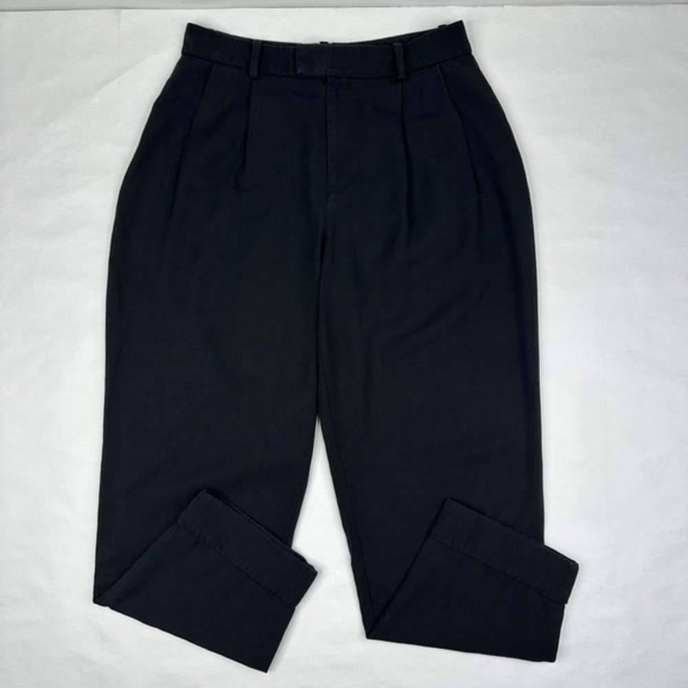 Everlane Black Pleated Lyocell Tapered Trousers High Rise Cuffed Pants Size 2